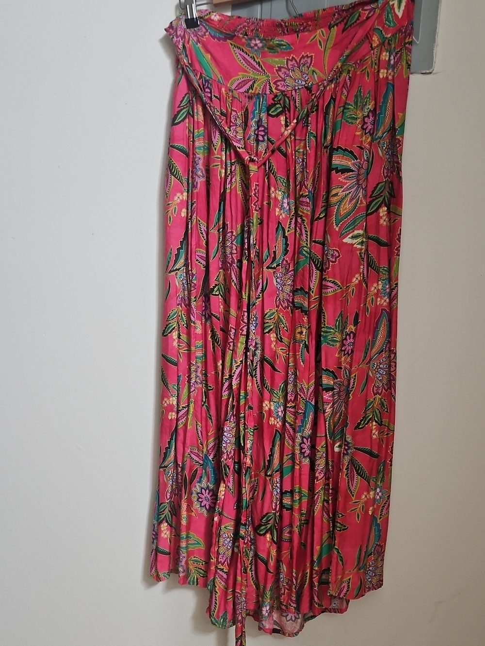Johnny Was Pink Floral Maxi Coverup with Green Accents
